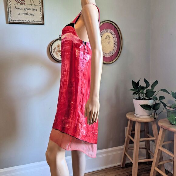Vintage Launch by Susan Young Halston Print Mini Dress Silk Bow Pink Coquette L - Picture 7 of 16